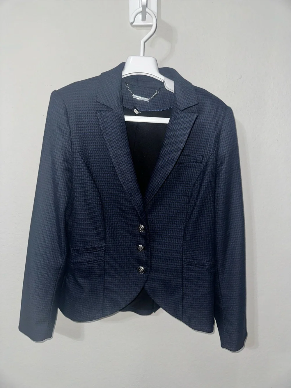 White House Black Market Navy and Black‎ Textured Jacket - Blue/Black Size 10